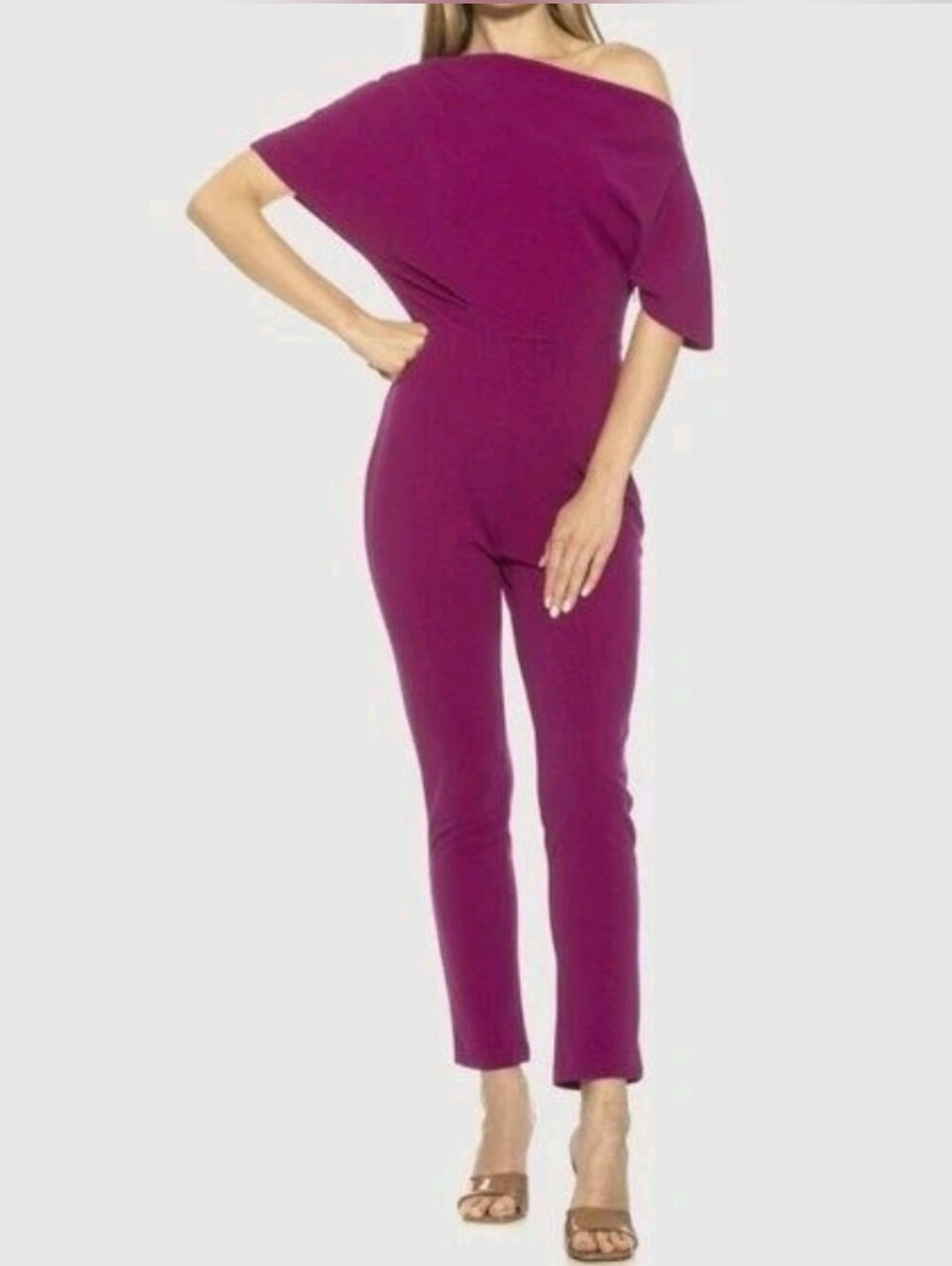 Alexia Admor Plumtastic Draped One Shoulder Jumpsuit M
